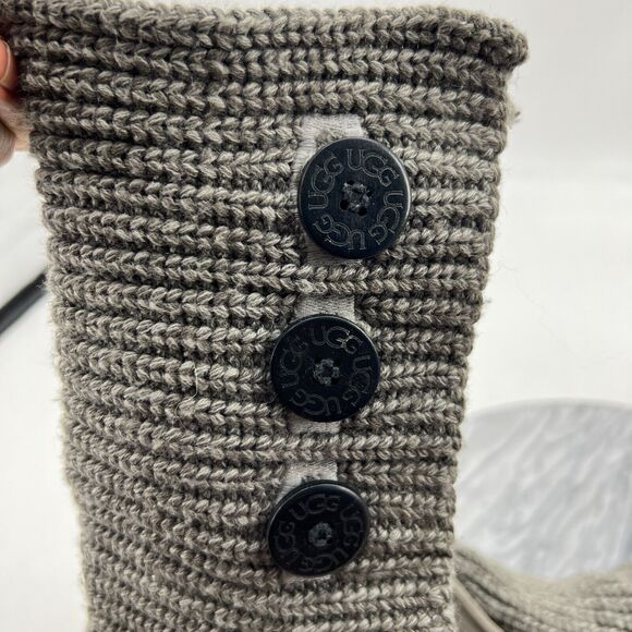 UGG Classic Cardy Boot Womens 7 Gray Wool Knit Tall Foldover Slouch Button - Picture 7 of 12